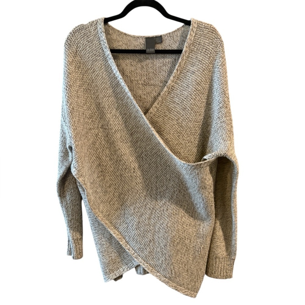 Quinn Wrap Sweater | Neutral Knit minimalistic Crossover V-Neck Size Large